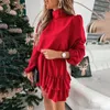 Casual Dresses Turtleneck Spring Woman Dress Fashion Ruffles Långärmad Mini A-Line för Kvinnor 2022 Elegant Office Ladies