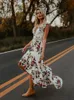 Été femmes élégant Vintage Boho longue Maxi robe Sexy dos nu fête plage Floral robe d'été 220613