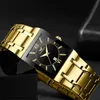 Men's 2024 Simple Fashion Black Face Sier Rectangular rostfritt stål Kalender Waterproof Quartz Watch Relogio Masculino