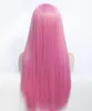 Women's Sexy long Pink Front lace straight Handmade Synthetic human Hair Party Costume wigs