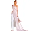 女性パンツスーツイブニングドレス片方のサテンフォーマルパーティーガウンダスティピンクと白のジャンプスーツプロムページェントスペシャルオシップウェアコート列車2022