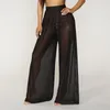 Women's Swimwear Women See Through Boho Wide Leg High Waist Trousers Beach Long Loose Mesh Sheer Pants Bikini Bottom Cover-Up BeachwearWomen