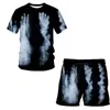 Summer 3D Printed Splash tie dyeing men's suit pattern T shirt short sleeve casual shorts Streetwear Men clothing 220624