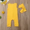 Baby zomerkleding geboren baby babymeisje 2 stks outfit solide romper hoofdband geribbelde jumpsuit mouwloze kleding set 220525