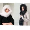 Women Real Fox Fur Hats Scarf One Pieces Winter Earmuffs Hat Snow Cap Tassels