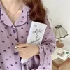 Qweek Sleewwurs Женское хлопок красное сердце печати Pijama с длинным рукавом осень Pajamas женский набор корейских пижамов халат-кардиган PJS 220329