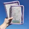 Notepads 6-Hole Şeffaf Su Geçirmez Gevşek-Yaprak Dizüstü Kapak Yanıp Sönen Fermuar Kore Kırtasiye Günlüğü Binder Klipsi