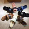 Lady Lock Flat Mule Mink Mink Slipper Congac коричневый патентный холст Slides Sandals Winter Booties Женщины обувь