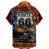 남성용 T 셔츠 남성 티셔츠를 판매하는 하와이 남성 Route66 오토바이 미국 3D 프린팅 탑 힙합 V 싱글 가슴