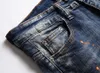 Jeans Hommes Slim Fit Orange Peint Bleu Hommes Broderie Denim Pantalon Jean Pantalon Décontracté