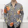 Camicie casual da uomo Camicia impiombata a griglia Moda manica lunga Hip Hop Party Stagewear Social Luxury Gold Retro Strip Print For MenMen's Eldd22