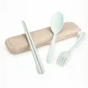 2021 Design Portable Wheat Straw Spoon Fork Chopsticks Set Tableware Eco-friendly 4 Colors Reusable Wheat Straw Travel Camping Cutlery Set