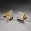 Stud Hiphop Rock Earrings For Men Iced Out + Cubic Zirconia Square Gold Earring Luxury Punk Accessories Hippie Jewelry OHE044