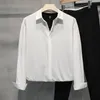 Herrklänningskjortor Svart långärmad män Koreanska bekväma blusar Casual Loose Single Breasted Shirt med slips S-2XLMENs Vere22