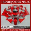 Комплект для тела для Honda CBR919RR CBR 919RR 900RR CBR919 CBR900 металлический красный RR 1998 1999 CBR900 127NO.104 900CC 919CC CBR900RR 98-99 CBR 900 919 RR CC 98 99 ABS OEM