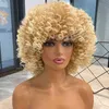 Stłoczone wspaniałe syntetyczne kręcone peruki krótkie blond peruka afro perwerly z grzywką dla czarnych kobiet czerwony cosplay 220707