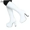 Sorbern White Block Heel Women Boots Knee High Platform Shoe Ladies Plus Size 14 Vintage Gothic Boots Unisex Custom Shaft Size