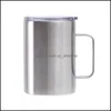 Tasses Drinkware Cuisine Bar à manger Maison Jardin 16Oz Café avec poignée Double paroi Portable en acier inoxydable Tumbler à vin Insated Beer Cup