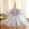 Lace Tulle Flower Girl Robes Bows First Holy Communion Robe des enfants Stock Princesse 2-14 ans Robe de bal de mariage Pageant Pageant Robes 403