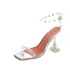 Women sandals top quality non slip fashion comfortable Simplicity lady square toe Willow nail transparent thin heel female popular versatile casual sandals G72929