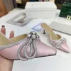 Luxury Rhinestone Wedding Slippers 6.5Cm Stiletto Heels Bowties Silk Party Slides Dress Shoes Designer Sandals