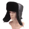 Beretas Hat de invierno Hombres naturales de piel natural Los sombreros de visón reales protegen la oreja lo suficientemente cálido como los hateros de cuero genuinos rusos Wend22