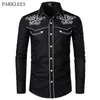 Black Embroidery Shirt Men Brand Star Mens Button Down Shirts Men's Long Sleeve Dress Shirts Chemise Homme Camisa XXL 220623