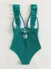 Women's Swimwear 2022 Sexy Solid One Piece Swimsuit Women Push Up Lace Bandage Bodysuit Brazilian Deep V Neck Backless Bathing Suit
