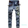 Mäns 3D -tryckningsträcka jeans personlighet mönster trendiga casual mäns smala denim byxor