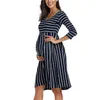 Ruffles Maternity Dress Pregnant Clothes Striped Flare Sleeve High waist Mermaid Baby Shower Pregnancy Dresses Womens Clothing G220309