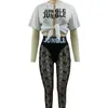 2022 Two Piece Pants Outfits Womens Designer Clothing Summer Letter Printed T-shirt Lace Perspective Leggings Matching Set