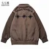 Retro Varsity Jackets Men Baseball Letter Star Hafdery Street Bomber Jackets Harajuku College Overize Pu Casual Coat Unisex T220816