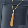 Pendant Necklaces Pendants Jewelry Fashion Rose Gold Sier Color Tassel Stainless Steel Necklace For Wo Dhayk