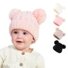 Düz renkli bebek Beanie Cap kışlık sıcak çocuklar Toddler kızlar için bükülme şapkaları kızlar sevimli çift ponpon şapka