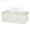 Ankomst L Size Marble Faux Leather Tissue Box Cover Holder Mint Green Elegant Royal Car Home Servett Towtel Tisser Holder 210326