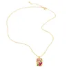 Anhänger Halskette Kawaii Ostern Halskette für Kinder Mädchen Rosa Crystal Gold Plated Kette Tierschmuck Geschenke NKEW19Pendant Halskleiere