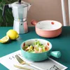 Nordic Ceramic Salad Bowl z uchwytem śniadaniowy zboże owoce miska stałe kolor deser zupa makaron miski mikrofalówka piekarnik NJ71520 220408