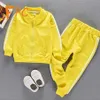 Set di abbigliamento Autunno sportivo Set da 2 pezzi Bambino Bambini Solido Cappotto con cerniera Pantaloni Ragazzo Ragazza Vestiti Guaina Manica intera Bambini 12M5T Gi3236522