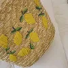 Bolsa de palha feminina de verão tecida à mão Moda Limão Bordado Bolsa Feminina Feminina Férias Viagem Praia Bolsa Tote Grande Capacidade 2022