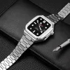 Ny rostfritt stål modifieringsmodkit band med fodral för Apple Watch Band 45mm IWatch Series 7 6 5 SE 44mm ädla lyxmetallklockor