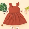 2022 neue Stil Mädchen Bowknot Kleider Reine Farbe Baby Mädchen Ärmelloses Kleid Schöne Hosenträger Rock Für Mädchen