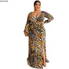 CMYAYA Plus Mize XL-5XL Autumn Women Fashion Print Sashes Long Maxi Dress Open Bodycon Night Beach Casual Dresses Vestidos 220516