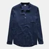 Casual shirts voor heren heren massief linnen shirt lente en herfstmodemerk Japanse stijl slanke corduroy mannelijk blauw