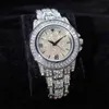 MISSFOX Diamant Zifferblatt Armbanduhr Männer Luxus Weiß Gold Runde Männer Quarzuhr Wasser Ristant Blingbling Uhr Für MaleYKW9