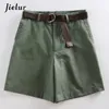 Jielur Shorts All-match 4 Solid Color Ceintures Casual Shorts Femmes A-ligne Taille Haute Mince Court Femme Chic S-XXL Dames Bas 220419