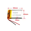 300 stks/lot oplaadbare Li polymeerbatterij 502030 3.7V 250 mAh lithiumbatterijen voor GPS Bluetooth oortelefoon MP5 Toys