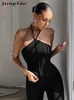 Jacuqeline Summer Fashion Halter Neck Crop Women Top Camis Y2K sem mangas de costas Bandagem casual Street Sexy Tank Tops 220511