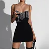 Casual jurken Sexy Spaghetti Strap Mini Dress Black Goth Mouwess Tassel Club Party Ladies Summer Mode Bodycon Sundress 2022Casual