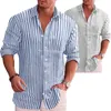 Camisas casuais masculinas linho de algodão Autumn manga longa colarinho gole de homens bonitos camisa