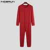 Мужской комбинезон Pajamas домашняя одежда сплошной цвет с длинным рукавом Удобные сонные одеяния Кнопка досуга мужчины Rompers Nightwear S-5XL Incerun W220331